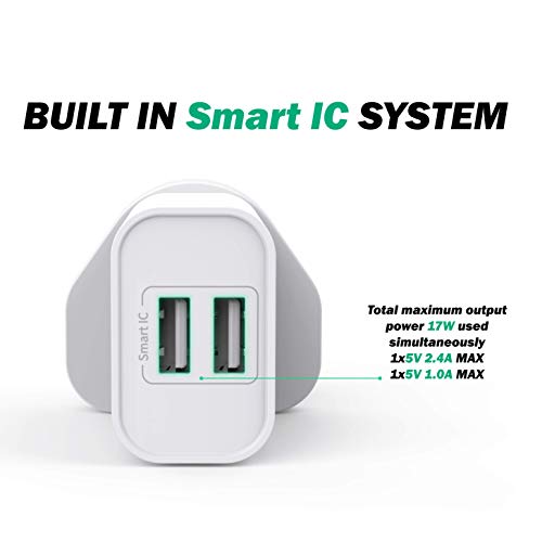 MAGIX Cargador de Pared USB Dual, (5V-2.4A + 5V-1.0A) Salida máxima 5V-3.4A 17W Carga rápida (Enchufe UK)(Blanco)