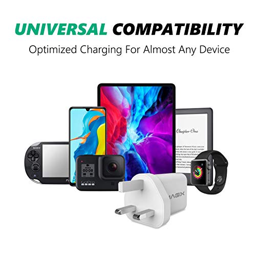 MAGIX Cargador de Pared USB Dual, (5V-2.4A + 5V-1.0A) Salida máxima 5V-3.4A 17W Carga rápida (Enchufe UK)(Blanco)