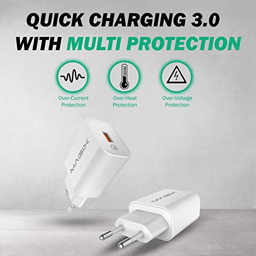 Magix S-TR-151QE Cargador de Pared Quick Charge 3.0 18W 3A, AC 100-240V a DC 6V 9V 12V (Qc 1.0 2.0 Compatible) (Blanco)