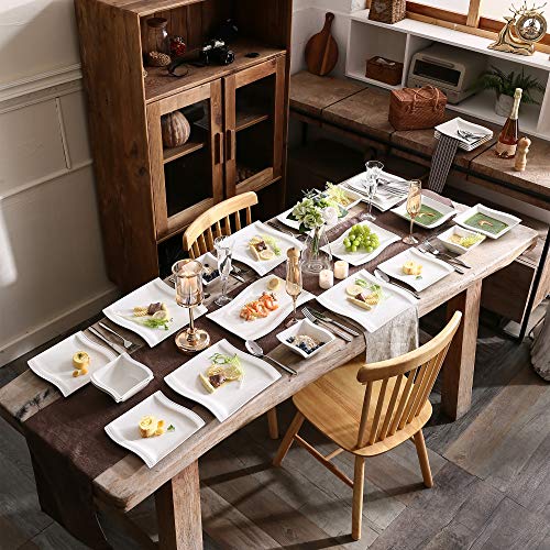 MALACASA serie Flora, 26 Piezas Vajillas de Porcelana Blanca, 6 Plato de Cena 6 Placa de Postre 6 Plato de Sopa 6 Tazónes 1 Placa Rectangular Grande 1 Placa Rectangular