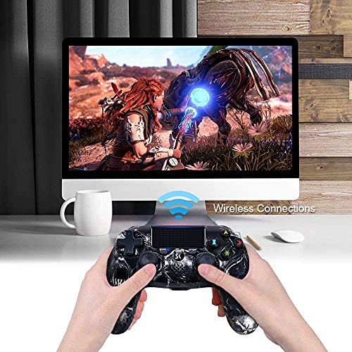Mando inalámbrico para PS4, Controlador de Doble vibración de Alto Rendimiento Compatible con Playstation 4 / Pro/Slim/PC con función de Audio, Mini LED - Skull