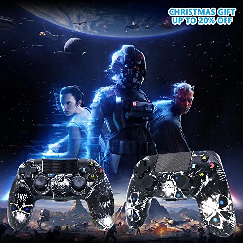 Mando inalámbrico para PS4, Controlador de Doble vibración de Alto Rendimiento Compatible con Playstation 4 / Pro/Slim/PC con función de Audio, Mini LED - Skull