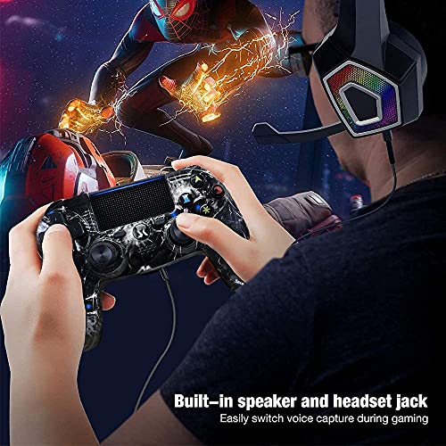 Mando inalámbrico para PS4, Controlador de Doble vibración de Alto Rendimiento Compatible con Playstation 4 / Pro/Slim/PC con función de Audio, Mini LED - Skull