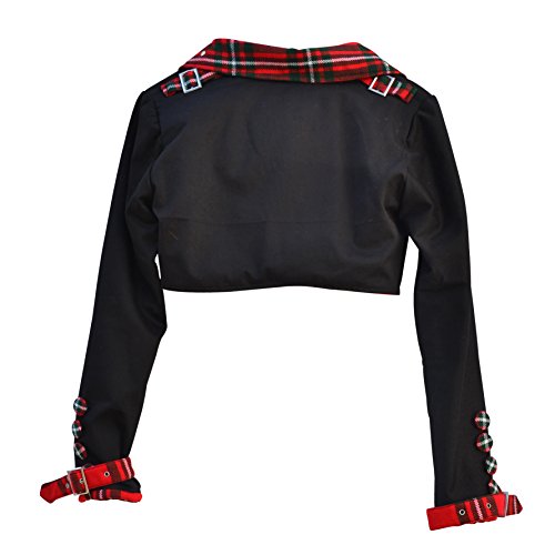 Manga larga de la chaqueta de las señoras de bolero, la tela escocesa collar, M, negro - Celibato 48011002.366M