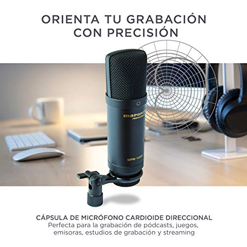 Marantz Professional MPM-1000U - Micrófono de Condensador USB con Tarjeta de Sonido incorporada para Grabar, emitir pódcasts, Hacer Streaming y retransmitir Videojuegos, Negro