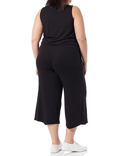 Marca Amazon - Daily Ritual: Mono sin mangas de algodón terry y pierna ancha para mujer., Negro, US S (EU S - M)