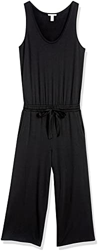Marca Amazon - Daily Ritual: Mono sin mangas de algodón terry y pierna ancha para mujer., Negro, US S (EU S - M)