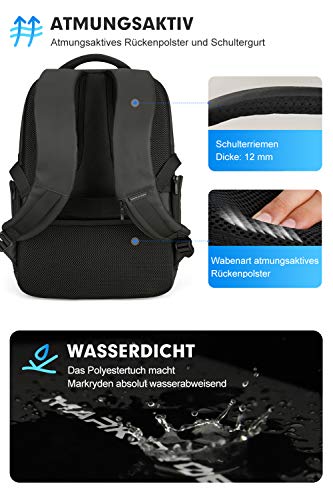 MARK RYDEN Mochila para portátil Antirrobo Mochila de Negocios Impermeable para Hombre Mochila Escolares con Puerto de USB para Ordenador 15.6 Pulgadas(Negro 4.0)