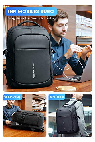 MARK RYDEN Mochila para portátil Antirrobo Mochila de Negocios Impermeable para Hombre Mochila Escolares con Puerto de USB para Ordenador 15.6 Pulgadas(Negro 4.0)