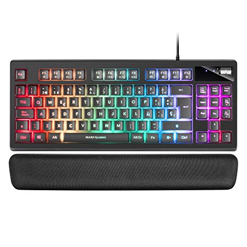 Mars Gaming MKAX Negro, Teclado Gaming TKL H-Mech, Reposamuñecas Gel, Layout ESP