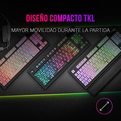 Mars Gaming MKAX Negro, Teclado Gaming TKL H-Mech, Reposamuñecas Gel, Layout ESP