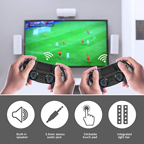 Maxjaa controladores de ps4, el regulador del juego ps4 mando inalámbrico bluetooth para playstation 4 doble vibración impacto joystik gamepad, mando inalámbrico ps4 para PS4/ PS4 Slim/ PS4 Pro(Negro)
