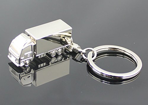 Maycom® Container Keychain Classic 3D Metal Trucks Model Key Chain Ring Keyring Keyfob Key Holder 82504, 3D Truck (Polished Silver), Small