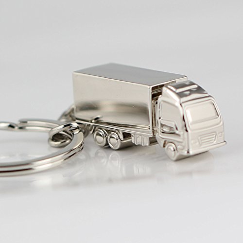 Maycom® Container Keychain Classic 3D Metal Trucks Model Key Chain Ring Keyring Keyfob Key Holder 82504, 3D Truck (Polished Silver), Small