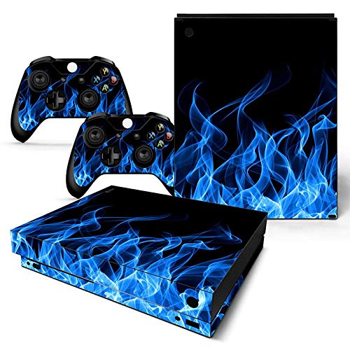 Mcbazel Pattern Series Skin Sticker for Xbox One X Console and Controller Blue Flame