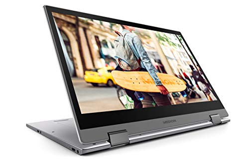 MEDION E4271 - MD 61263 - Portátil convertible 14" Full HD (Intel Celeron N4000, 4GB RAM, 64GB SSD, Intel Graphics, Windows 10), Color Gris - Teclado QWERTY español