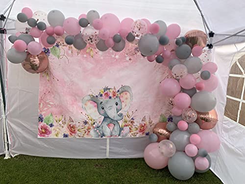 Mehofoto Elefante Telón de Fondo 7x5ft Lindo del cumpleaños del Elefante Photo Booth telones de Fondo para Fotografía de la Ducha del Elefante Rosado de la Flor del bebé del Fondo