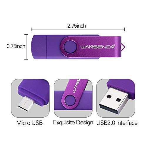 Memoria USB Pendrive 128GB 64GB 32GB Wansenda S100 OTG USB 2.0 para Dispositivos Android, PC/Tableta/Mac (64GB,Morado)