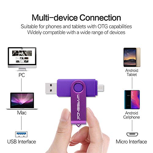 Memoria USB Pendrive 128GB 64GB 32GB Wansenda S100 OTG USB 2.0 para Dispositivos Android, PC/Tableta/Mac (64GB,Morado)