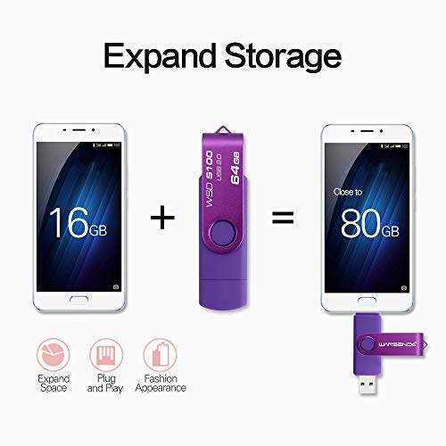 Memoria USB Pendrive 128GB 64GB 32GB Wansenda S100 OTG USB 2.0 para Dispositivos Android, PC/Tableta/Mac (64GB,Morado)