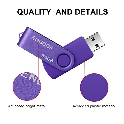 Memorias 64GB USB 2.0 ENUODA Pendrive Pivote Memorias Giratoria Plegable Diseño de Cierre (Púrpura)