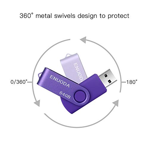 Memorias 64GB USB 2.0 ENUODA Pendrive Pivote Memorias Giratoria Plegable Diseño de Cierre (Púrpura)