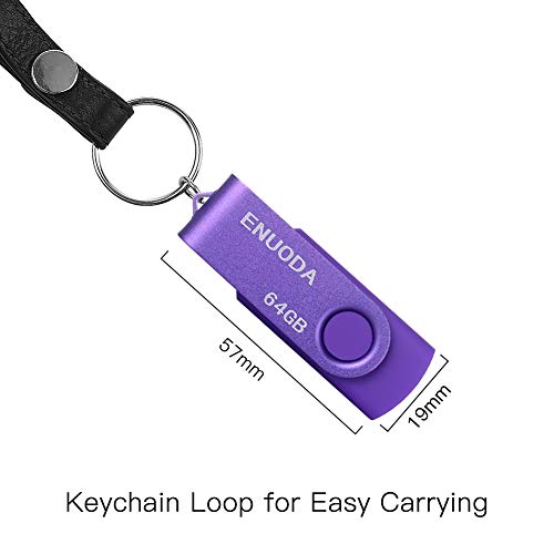 Memorias 64GB USB 2.0 ENUODA Pendrive Pivote Memorias Giratoria Plegable Diseño de Cierre (Púrpura)