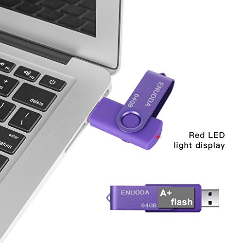 Memorias 64GB USB 2.0 ENUODA Pendrive Pivote Memorias Giratoria Plegable Diseño de Cierre (Púrpura)