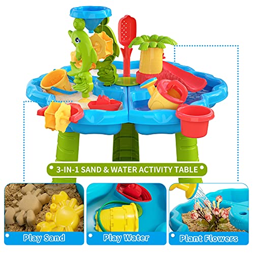 Mesa de arena y agua para niños 3 en 1 – Playa Play Actividad Mesa Sandbox con cubierta para niños pequeños mesa sensorial juguetes de playa para niños jugar mesa de arena