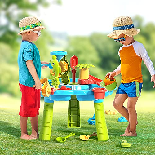 Mesa de arena y agua para niños 3 en 1 – Playa Play Actividad Mesa Sandbox con cubierta para niños pequeños mesa sensorial juguetes de playa para niños jugar mesa de arena