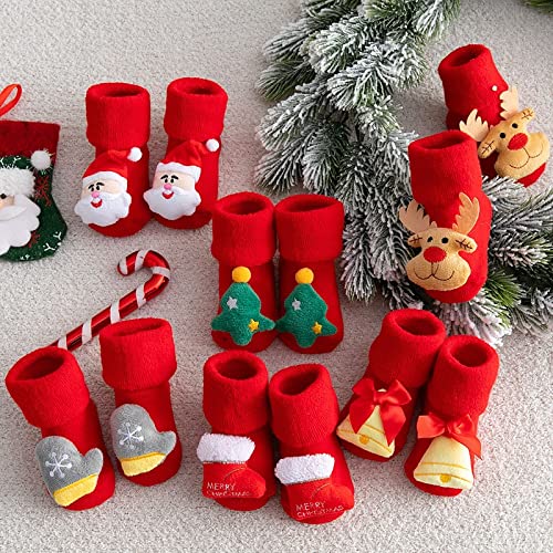 MFLB Decoración de muñecas Antideslizantes Gruesas de Navidad, Calcetines cálidos para Interiores de Invierno Calcetines Calcetines navideños, Calcetines de algodón para bebés (Papá Noel,S)