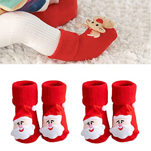MFLB Decoración de muñecas Antideslizantes Gruesas de Navidad, Calcetines cálidos para Interiores de Invierno Calcetines Calcetines navideños, Calcetines de algodón para bebés (Papá Noel,S)