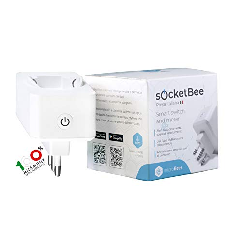 Microbees Enchufe inteligente WiFi italiano SocketBee, App y Cloud ITA, compatible con Google Home, Siri Shortcuts y Alexa (busca en la tienda de skill)