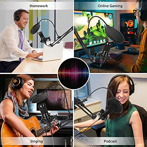 Micrófono USB para ordenador, 2 en 1, micrófono de PC con brazo de metal ajustable y soporte de trípode, filtro pop, 192 kHZ/24bit cardioide, micrófono para PC, PS4, YouTube, streaming