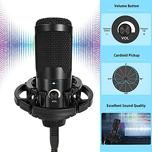 Micrófono USB para ordenador, 2 en 1, micrófono de PC con brazo de metal ajustable y soporte de trípode, filtro pop, 192 kHZ/24bit cardioide, micrófono para PC, PS4, YouTube, streaming