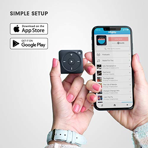 Mighty Vibe Reproductor de Música de Spotify Connect y Amazon Music - Azul - Reproductor Multime-Dia Digital - con Clip - para Auriculares Inalámbricos y Cableados - Deja en Casa tu Móvil