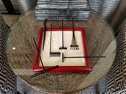 Mini Rastrillos Zen Garden en Bambú Puro, Kit de Juego de Terapia con Accesorios Caja De Arena para la Serenidad, la Meditación y la Paz Espiritual
