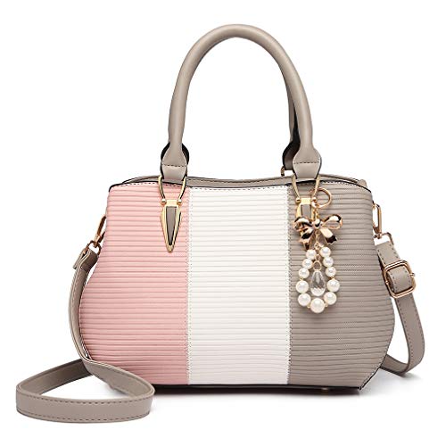 Miss Lulu Bolso de Mano de Mujer Shopper de Hombro Bandolera Fiesta Multicolor Elegante Cuero Sintético (Gris)