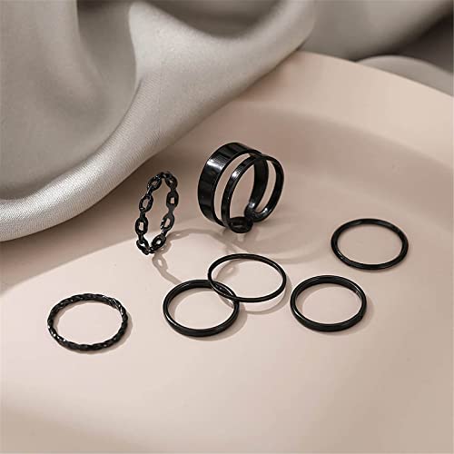 MLEIB 7 PCS Knuckle Ring Set, Knuckle Ring, Knuckle Stacking Rings, Stackable Joint Rings Index Finger Rings, Joint Finger Rings Gift, for Women Teen Girls (Black)