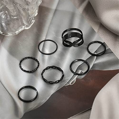 MLEIB 7 PCS Knuckle Ring Set, Knuckle Ring, Knuckle Stacking Rings, Stackable Joint Rings Index Finger Rings, Joint Finger Rings Gift, for Women Teen Girls (Black)