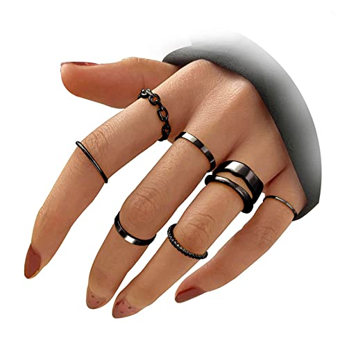 MLEIB 7 PCS Knuckle Ring Set, Knuckle Ring, Knuckle Stacking Rings, Stackable Joint Rings Index Finger Rings, Joint Finger Rings Gift, for Women Teen Girls (Black)