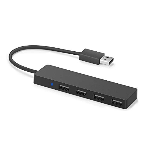 MMOBIEL 4-Port USB 2.0 Ultra Adelgazante Adaptador de Hub de Datos Negro