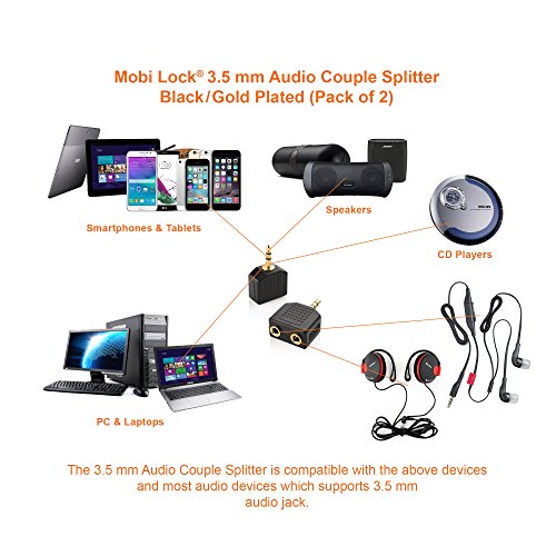 Mobi Lock Divisor en Y para Auriculares de 3,5 mm (Paquete de 2)| 1 Macho a 2 Hembras de Audio | Ideal para Todos los Reproductores Multimedia y Otros Dispositivos de Audio con un Puerto de 3,5 mm by