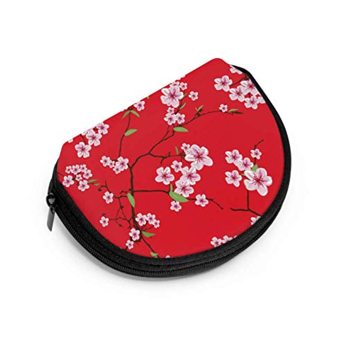 Monedero Personalizado Kimono Chino Sakura Rojo Transparente Vector Zip Change Pouch Girls Monedero pequeño con Cremallera Mini Bolsas de Maquillaje cosmético para Mujeres Niñas Regalos y decoracione