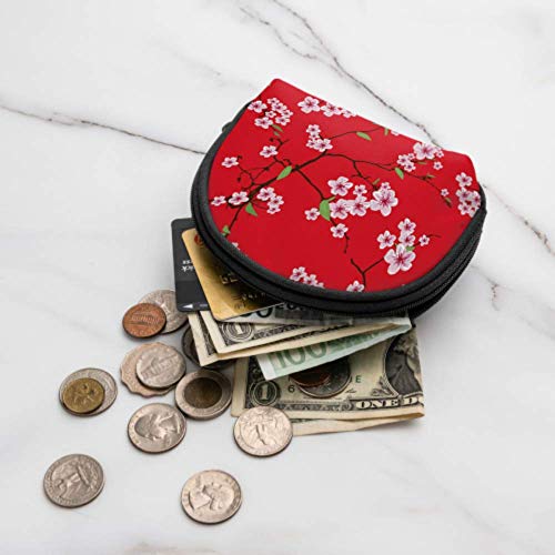 Monedero Personalizado Kimono Chino Sakura Rojo Transparente Vector Zip Change Pouch Girls Monedero pequeño con Cremallera Mini Bolsas de Maquillaje cosmético para Mujeres Niñas Regalos y decoracione
