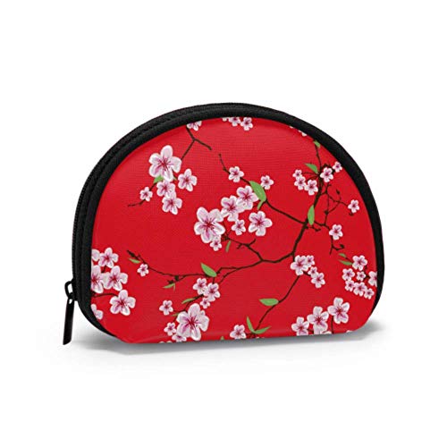 Monedero Personalizado Kimono Chino Sakura Rojo Transparente Vector Zip Change Pouch Girls Monedero pequeño con Cremallera Mini Bolsas de Maquillaje cosmético para Mujeres Niñas Regalos y decoracione