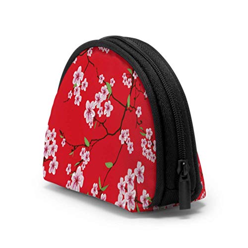 Monedero Personalizado Kimono Chino Sakura Rojo Transparente Vector Zip Change Pouch Girls Monedero pequeño con Cremallera Mini Bolsas de Maquillaje cosmético para Mujeres Niñas Regalos y decoracione