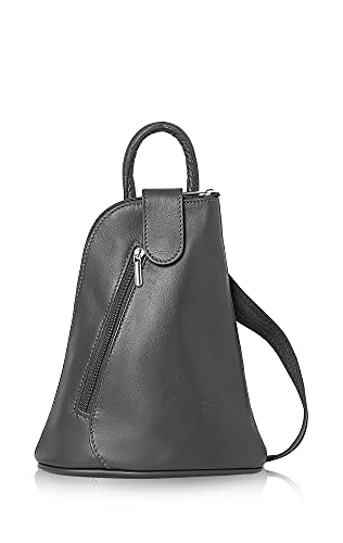 Montte Di Jinne - 100% cuero italiano suave | | mujer | mochila triangular ||| muy pequeña |, gris oscuro, L: (BOTTOM)20CH: 23CM D: 9CM