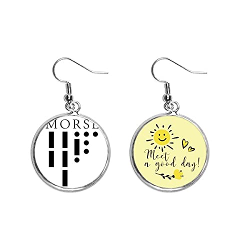 Morse Code Point-Line - Pendientes de mujer, diseño de flores, color plateado