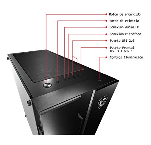 MSI MAG VAMPIRIC 010 Mid-Tower Caja de PC Gaming, Negro, 1 x 120 mm ARGB Ventilador Incluido, Panel Cristal Templado, ATX, mATX, Mini-ITX